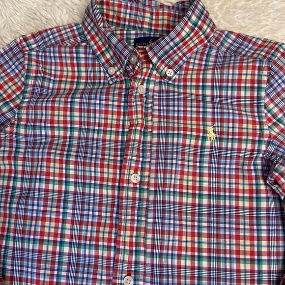 Ralph Lauren Polo Child's BoyLS Shirt Plaid Multi Color Gold Horse size 3T - Picture 2 of 14